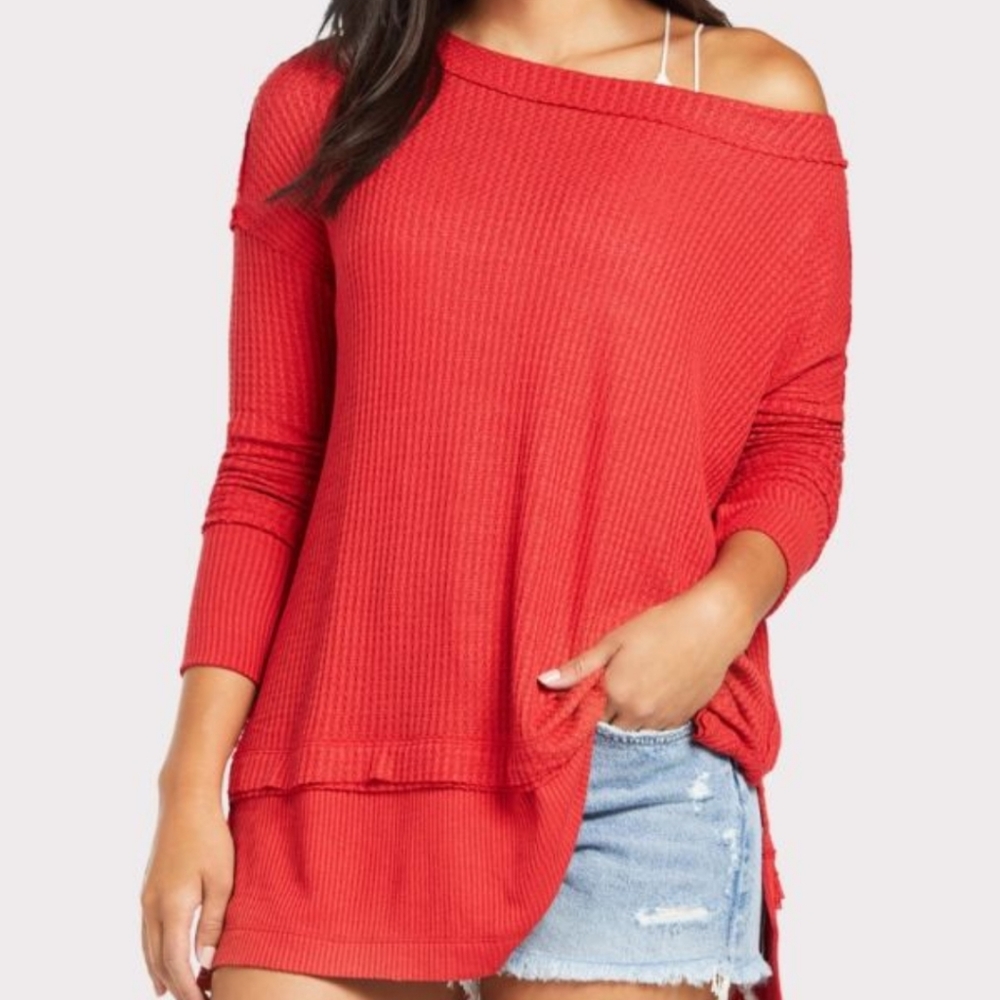 Free People We The Free North Shore Thermal Boat Neck Tee Phoenix Red Siz XS NWT - Picture 5 of 13